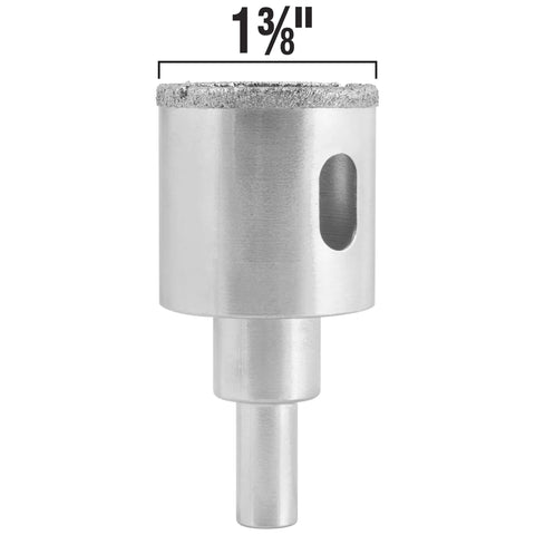 QEP 1-3/8 in diamond hole saw with water delivery system, side view, silver metal tool