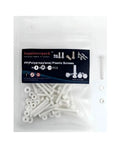 Sweet Deal 100 Piece M3X25 Polypropylene Phillips Pan Head Screws With Matching Nuts And Washers Serve Slick Rock Solid Non Conductive Fasteners For Electronics Projects in a clear bag.