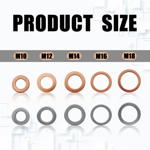Oil Drain Plug Crush Washer Kit With 100 Pieces Aluminum And Copper Washers Universal Fit For M10 M12 M14 M16 M18 sizes