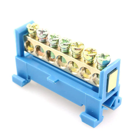 Seven Position Terminal Block Bus Bar With Brass Screw Terminals For DIN Rail Grounding Strip Easy Snap In Mount
