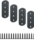 Badass Strength Black Stainless Steel Mending Plates 4 Pack Flat Furniture Brackets for Wood Repair with 16 screws.