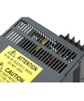 Knockout Industrial Switching Power Supply converts AC 220 volts into relentless DC 24 volts, front view with warning labels.