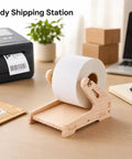 Solid Wood Label Holder And Sticker Dispenser For Roll Labels And Thermal Stickers Smooth Feed Desk Setup in office