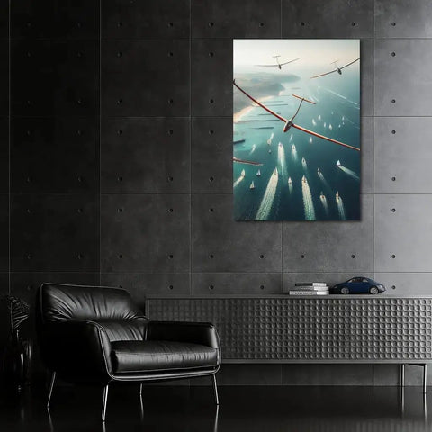 Soaring Gliders Over The Magic Ocean Wall Art Canvas Print Or Poster For Home Decor Ocean Scene With Yachts And Dreamy Sky Vibe