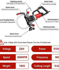 Job Site Ready Electric Concrete Saw Wall Chaser Ring Saw With Low Dust Pump features safety switch and splash guard.