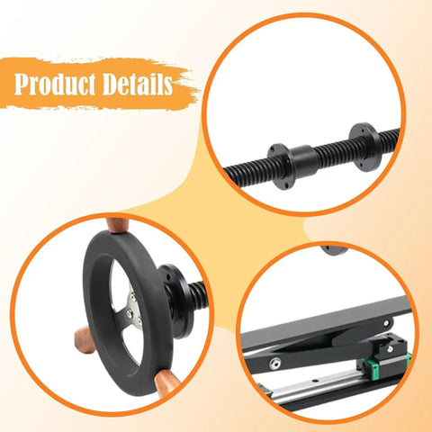 Heavy Duty Badass Bench Screw Vise With Quick Inertia Crank Wheel and Double Brace Brackets showing crank wheel and steel drive shaft details.