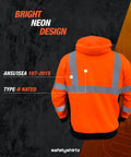 Hi-Vis Hoodie For Men Class 3 Type R Orange Safety Gear With Soft Fleece Interior, ANSI ISEA 107-2015 Certified, back view
