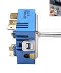 Side view of a blue Dual Infinite Switch Replacement For Electric Stoves With Precise Heat Control, Easy Install, Replaces PER001-13D.