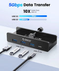 Clamp On USB Hub With External Power Sleek Aluminum 4 Port USB 3.0 Adapter With Three USB A Data Ports And A USB C Port