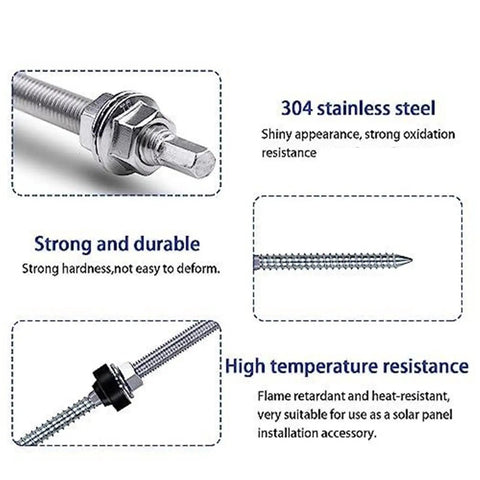 Eight Pack Hanger Bolts M10 X 200mm Hella Sturdy Stainless Steel Solar PV Roof Mounting Hardware showing durable stainless steel design.
