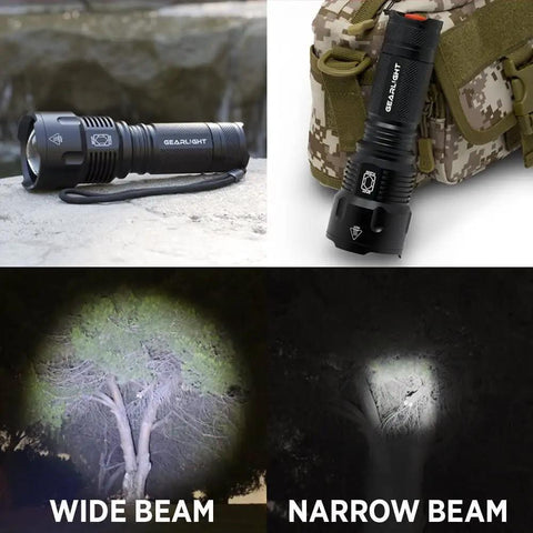 High Powered LED Flashlight S1200 Mid Size Zoomable Beam Water Resistant Handheld Light For Camping Outdoor Adventures