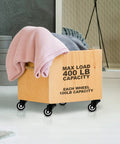 Wooden box with pink blanket on swivel caster wheels set rubber base with top plate bearing heavy duty pack of 4 black non brake 1.5 inch casters for toolbox carts cabinets and workbenches with load capacity over 100 lbs per caster for heavy equipment