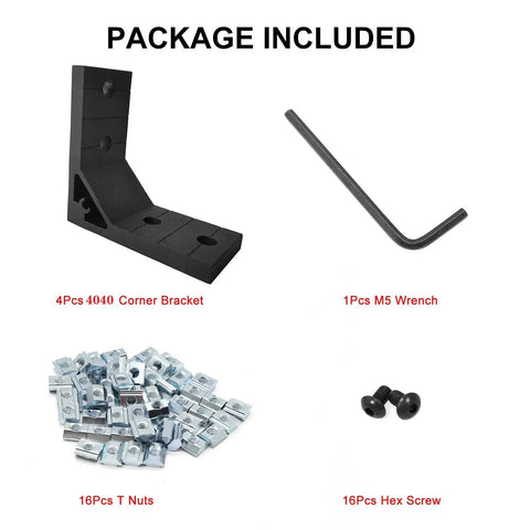 4040 Corner Brackets Set With 16 M8 T Slot Nuts 16 M8x18mm Hex Socket Cap Screws And 1 M5 Wrench For 2020 Aluminum Extrusion Profiles