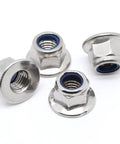 M6 1.0 Nylon Insert Flange Lock Nuts Stainless Steel 304 DIN 6926 Bright Finish 25 Pack for auto and machinery applications