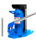 Solid As Rock Heavy Duty Hydraulic Toe Jack showcasing blue steel construction and lift lever for mechanic repairs.