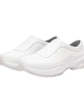 Side view of All Day Slip Resistant Comfort Work Shoe For Nurses And Chefs With Wide Toe Box Breathable Ventilation in crisp white.