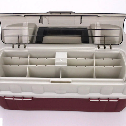 Four Layer Portable Tool Box With Hardware Storage Case Plastic Organizer for Home Office Warehouse Jobsites, open view.