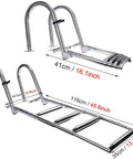 Folding Dock Boat Ladder 4 Step Heavy Duty Stainless Steel Marine Yacht Ladder with removable deck, dimensions shown.