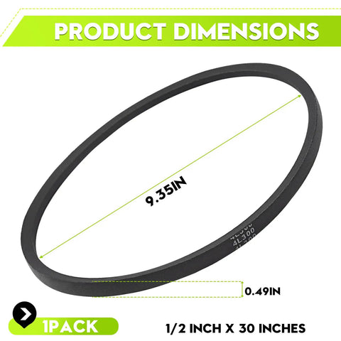 4L-300 Drive Belt Replacement For 30 Inch Walk-Behind Edger Mower Go-To Belt For 30 Inch System Part 2058 Durable Easy Fit Reliable Performance For Smooth Operation And Long-Lasting Durability., black 1/2-inch x 30-inch drive belt, 9.35 in diagonal shown
