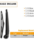 Package contents including rear wiper arm, blade, box, and instructions for Badass Off Road Rear Wiper Arm And Blade Kit For Jeep Wrangler Jk 2007 2017.