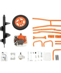 Gas Powered Earth Auger With 11 Inch Bit For Fence Garden And Tree Planting, disassembled parts including 3HP engine and frame