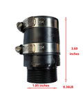 Front view of ARYEIELLSOW inline check valve, black plastic body with stainless steel hose clamps, 1-pack