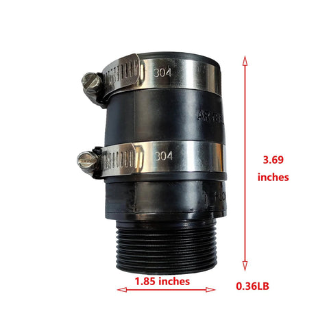 Front view of ARYEIELLSOW inline check valve, black plastic body with stainless steel hose clamps, 1-pack