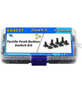 250 Piece 10 Value 6x6mm Tactile Push Button Switch Kit For Arduino And Breadboard Projects in plastic case