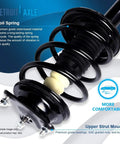 Close-up of front strut and coil spring from the Front Steering Knuckles With Wheel Hub Bearings And All In One Suspension Kit.