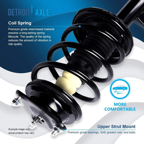 Close-up of front strut and coil spring from the Front Steering Knuckles With Wheel Hub Bearings And All In One Suspension Kit.