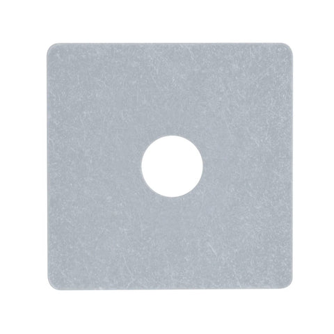 Square metal plate washer with 5/8 in center hole, 3x3 in, 1/4 in thick, silver finish