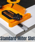 Built Like A Tank Benchtop Router Table With Steel Stand And Adjustable Fence Featuring Roomy Mdf Top For Precise Joinery Cuts Plus Integrated Dust Port And Full Accessory Kit showing standard miter slot detail.