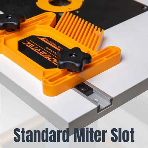 Built Like A Tank Benchtop Router Table With Steel Stand And Adjustable Fence Featuring Roomy Mdf Top For Precise Joinery Cuts Plus Integrated Dust Port And Full Accessory Kit showing standard miter slot detail.