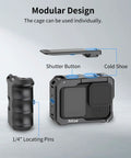 Street Snap Grip Kit For GoPro Hero 13 12 11 10 9 Black With Metal Cage And Ergonomic Handle, Anti Slip Wrist Strap, Cold Shoe Shutter Button, Pro Grade Action Cam Accessory, TGP03B showing modular design with cage, handle, and shutter button.