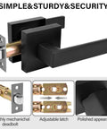 Heavy Duty Hall And Closet Door Lock With Square Lever Matte Black Zinc Alloy For Passage Doors Reversible For Left Or Right Handed Use Cylinder And Deadbolt With Outside Key And Inside Thumb Turn For Commercial And Residential