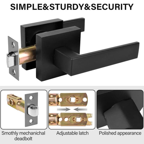 Pack Of 10 Solid Heavy Duty Square Door Levers In Zinc Alloy With Matte Black Finish, Reversible For Right And Left Hand, Ideal For Hall And Closet Doors, Cylindrical Deadbolt Entry, Commercial And Residential Use showing matte black and smooth latch design