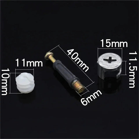 Heavy Duty 50 Piece Cam Lock Fittings No Sweat 3 In 1 Furniture Connector Kit Rock Solid Cam Screw with Eccentric Wheel Nut dimensions 40mm screw 15mm nut.