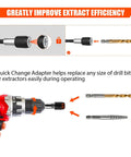 11 Pcs Left Hand Screw Extractor Set With Quick Adapter attached to a drill, showing drill bit and spiral extractor swap