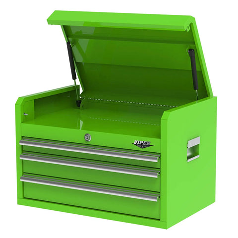 26 Inch Top Tool Chest With 3 Drawers And Lockable Lid, 18 Gauge Steel, Lime Green Finish, Heavy Duty Garage Storage Chest For Tools