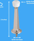 Heavy Duty Door Stoppers For Bottom Of Door Solid Metal Baseboard Mounted Screw In Wall And Floor Protector Satin Nickel Finish 3 Inch 8 Pack with white rubber tip and 15/16 inch base.