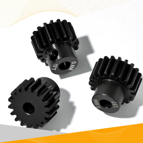 3 Pack Hardened Steel Pinion Gear Set 0.6M For 1/10 RC Cars With 3.175mm Shaft Includes 17T 18T 19T Pinions Upgrade