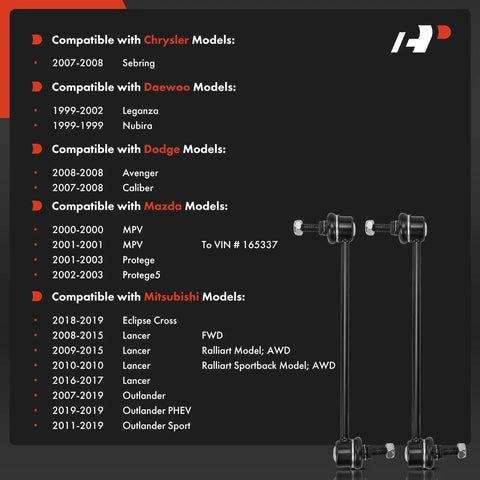2 Front Sway Bar Links Stabilizer Kit Fits Dodge Avenger Caliber, compatibility list visible for various models