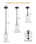 UL Listed Glass Pendant Light With E26 LED Bulb Adjustable Height Antique Brass Hanging Light Dope Modern Gold Pendant Fixture For Kitchen Island Dimmable Compatible Easy Install Ceiling Mount showing multiple mounting heights.