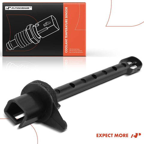A-Premium coolant temperature sensor; black plastic automotive sensor with perforated shaft and 2-pin connector.