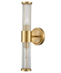 Vertical view of Mid Century Brass Glass Rod Wall Sconces With Two Lights Vanity Light Fixtures for Bedroom Hallway Living Room