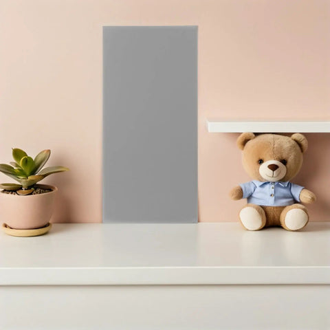 Rock Solid Premium Peel And Stick Xpe Foam Wall Pads on nursery wall with teddy bear and succulent plant.