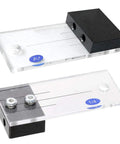 Rock Solid One Quarter Inch Dowel Drilling Jig Kit With Hardened Steel Bore Guides And Clear Acrylic Base, showing durable guides and alignment markings.