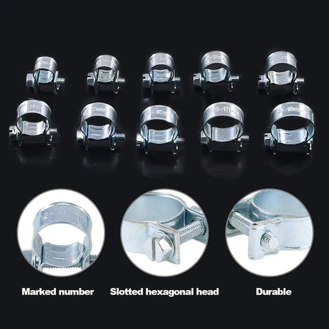 Zinc Plated Mini Hose Clamp Set 120 Pcs Assorted 10 Sizes For Automotive Agriculture Plant Construction And More