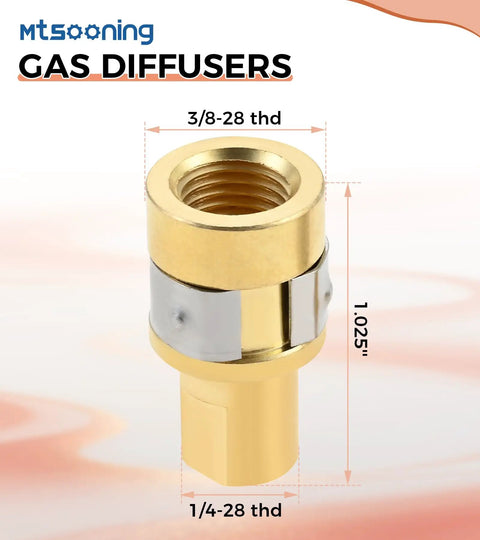 Premium 28 Piece.030 Inch Mig Welding Gun Consumables Kit Fully Compatible With Miller Millermatic Macho Welders Hobart H9 H10 Torch gas diffuser showing measurements.
