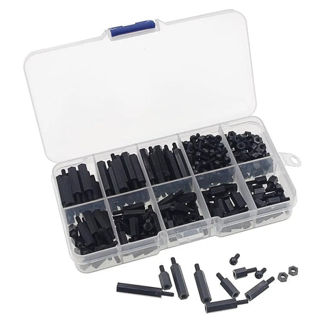 320 Piece M2.5 Nylon Hex Spacer Standoff Kit With Screws And Nuts In Black For DIYers And Makers